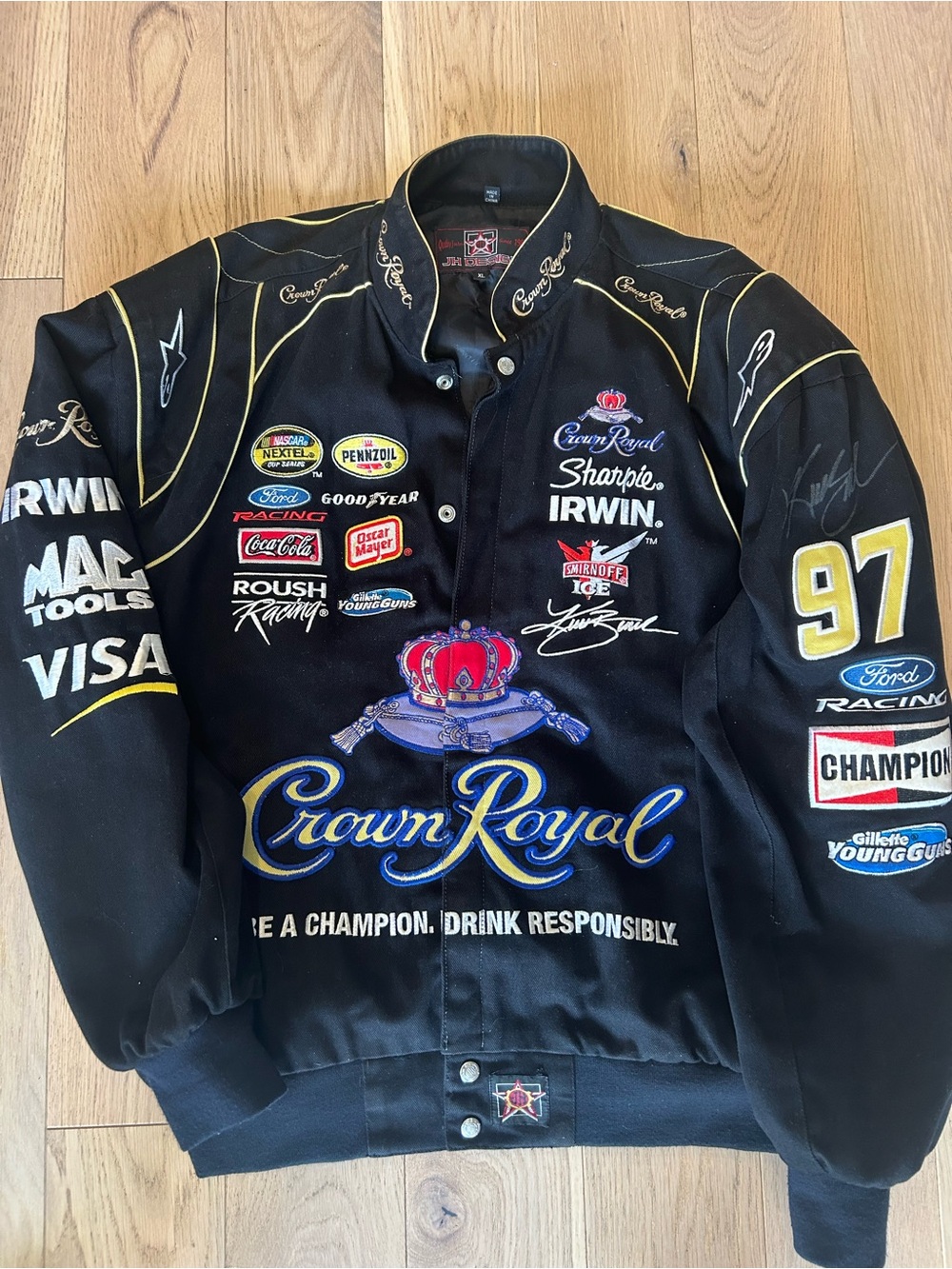 Kurt Busch autographed JH Design Crown Royal Black Racing Jacket